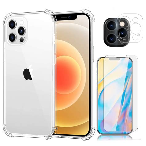 iPhone 12 Pro Clear Case with Tempered Glass Screen Protector, Camera