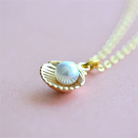 Clam Shell Necklace With Pearl Scallop Shell 24k Gold Plated Brass ...