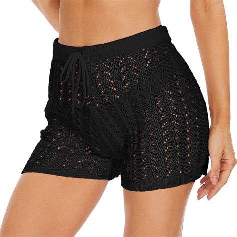 Jumppmile Womens Crochet Cover Up Shorts Hollow Out High Waist Knit Bathing Suit Bikini Swimsuit