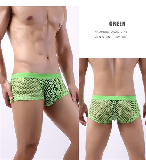 Fankazi Men S Sexy Underwear Lingerie Mesh Transparent Perforated Holes Boxer Briefs Underpants