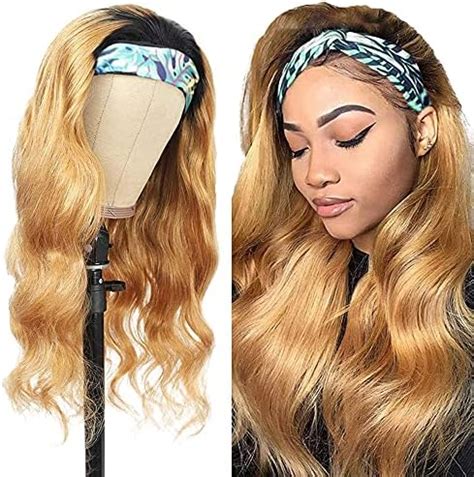 Amazon YiweYowe Inch Blonde Body Wave Headband Wig Human Hair Full Head Machine Made