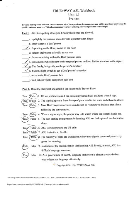 ASL 1010 American Sign Language True Way Unit 1 2 3 4 5 6 And 7