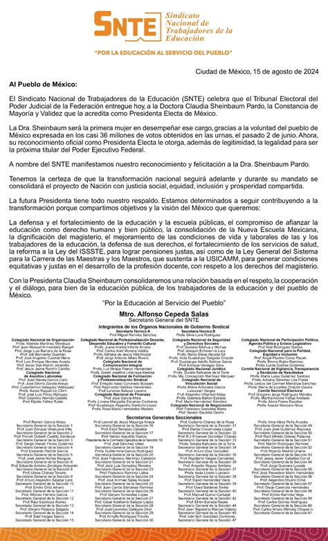 Pronunciamiento 15 De Agosto De 2024 SNTE