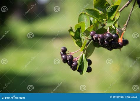 Close Up Of A Black Chokeberry Aronia Melanocarpa Stock Photo Image
