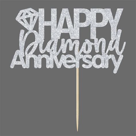 Buy Cos Mos Sliver Glitter Happy Diamond Anniversary Cake Topper 60