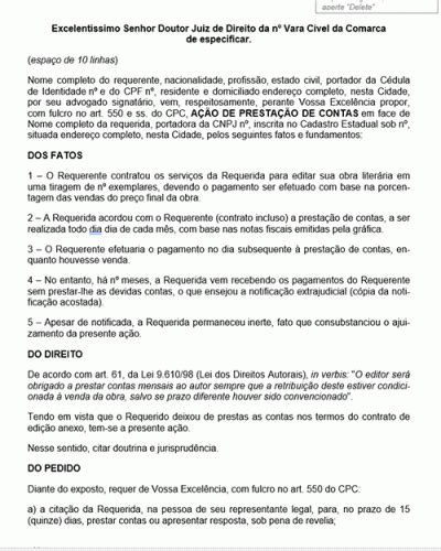 Modelo De Peti O Presta O De Contas Direitos Autorais Novo Cpc