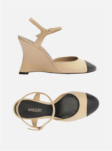Scarpin Nude Arezzo Couro Anabela Cap Toe ZZ MALL