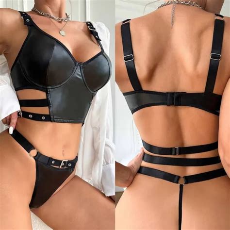 ENSEMBLE DE LINGERIE Sexy Look Humide Pour Femmes Soutien Gorge Creux