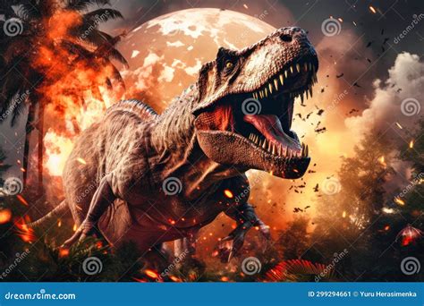 A Terrible Dinosaur Tyrannosaurus T Rex With An Open Huge Mouth And