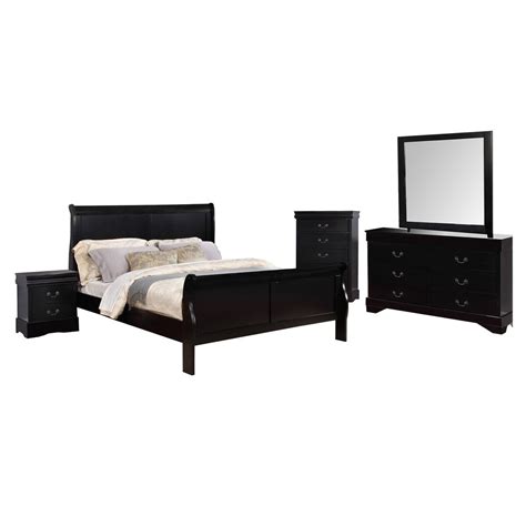 Traditional 5 Piece Wooden Full Sleigh Bedroom Set Black Overstock