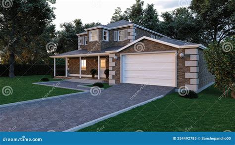 Beautiful Red Brick House 3d Visualization Of A House With A Landscape