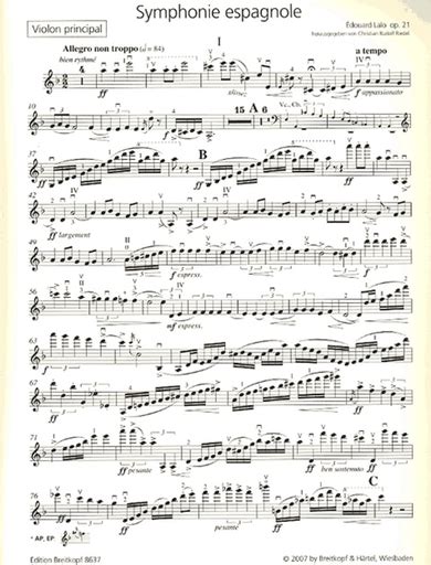 Lalo Edouard Symphonie Espagnole Op 21 Urtext Violin Piano