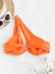 One Shoulder Mono Wire Padded Bikini Top In Dark Orange Zaful