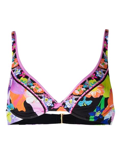 Camilla Floral Print Bikini Top Black FARFETCH