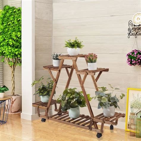 Unho Porte Plantes En Bois Roulette Tag Re Echelle Plantes Fleurs