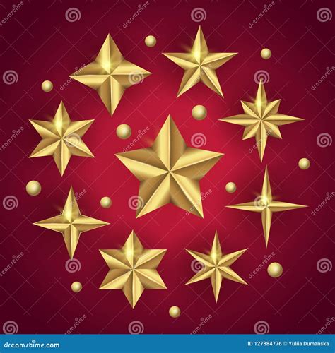 Vector Set Of Realistic Gold 3d Stars On Merry Christmas Background