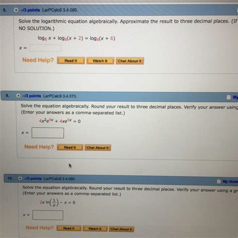Solved Solve the logarithmic equation algebraically. | Chegg.com