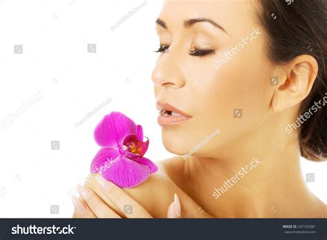 Naked Woman Purple Orchid Petal On Stock Photo Edit Now 247102981