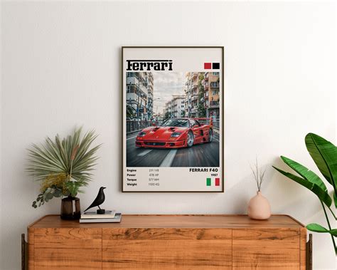 Ferrari F40 Poster Ferrari F40 Printable Poster Car Print 1980 Car