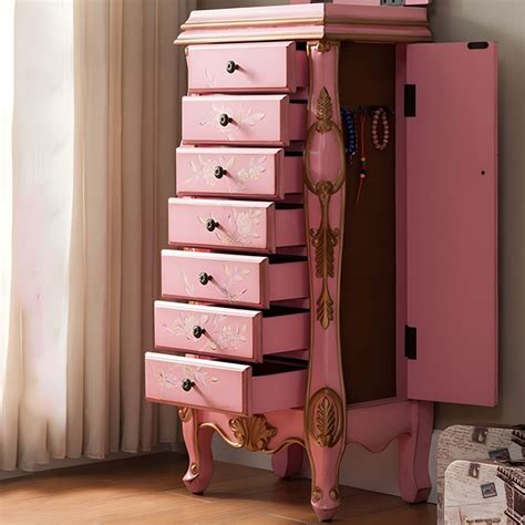 Traditional Vertical Lingerie Chest Wood Storage Dresser For Home Pink Dressers Chests