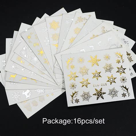 Pcs Xmas Stickers Voor Nagels Kerst Goud Zilver Grandado