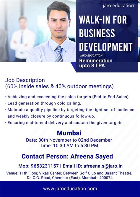 jaro education on LinkedIn: #chembur #workwithus #walkin #jobopening #