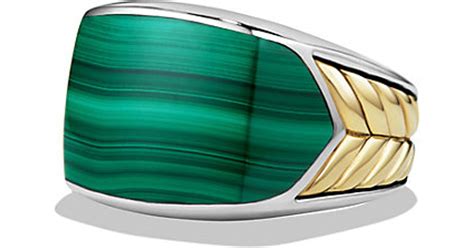 David Yurman Chevron Signet Ring With Malachite And 18k Gold In Brown