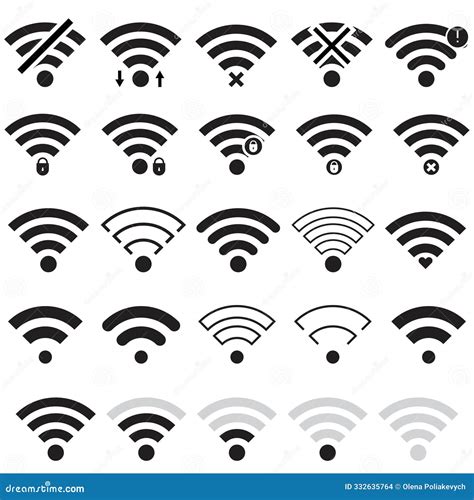 WiFi Signal Icons. Network Connection Symbols. Wireless Signal Strength