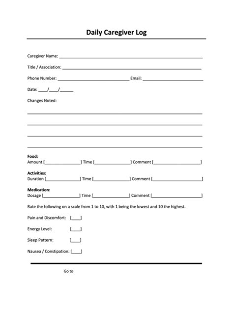 Printable Caregiver Daily Log Sheet