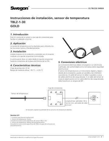 Swegon TBLZ-1-30 Sensor de temperatura Instrucciones de operación ...