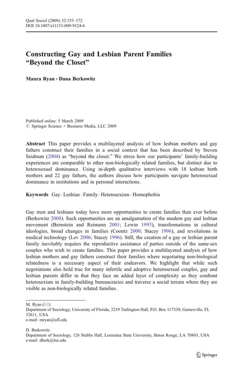 Pdf Constructing Gay And Lesbian Parent Families Beyond The Closet