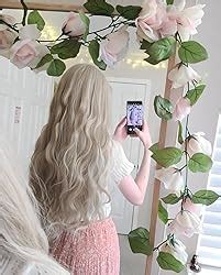 Amazon Long Blonde Synthetic Wig With Bangs Natural Long Wavy Cosplay Wigs For Women