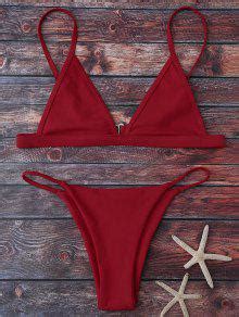 Cami Plunge String Bikini Set In RED ZAFUL 2024