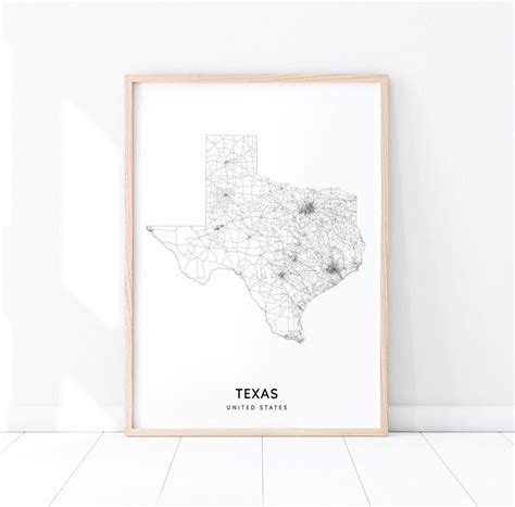 Texas Map Print, State Road Map Print, Texas TX USA United States Map ...