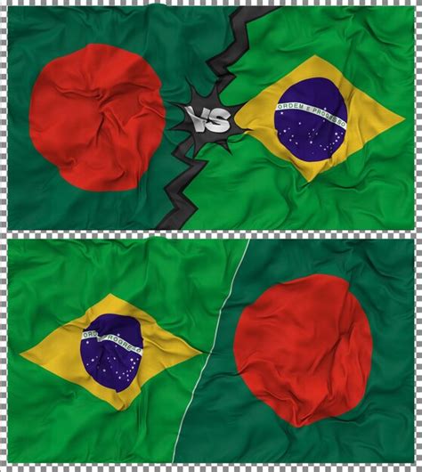 Premium Psd Brazil Vs Bangladesh Half Combined Flag Cloth Bump