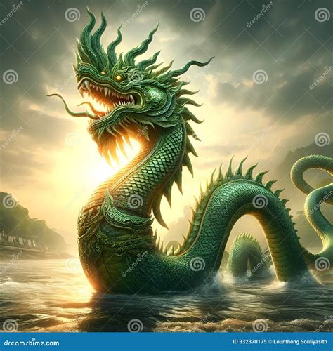 Naga Dragon, King of Naga, Dragon Green, Illustration Image Stock ...