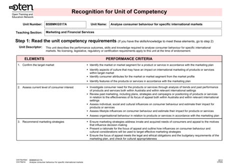 Recognition For Unit Of Competency