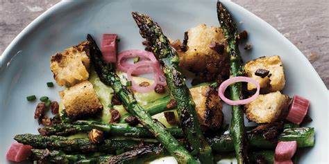 Roasted Asparagus With Rhubarb Relish And Creamy Herb Dressing The