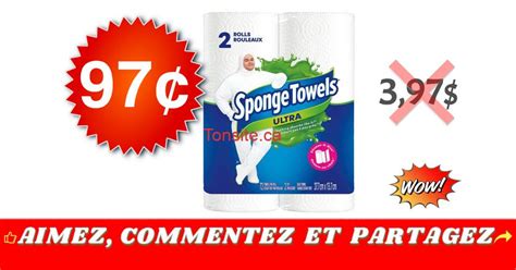 Emballage De 2 Rouleaux Dessuie Tout Sponge Towels Ultra à 97¢ Au Lieu