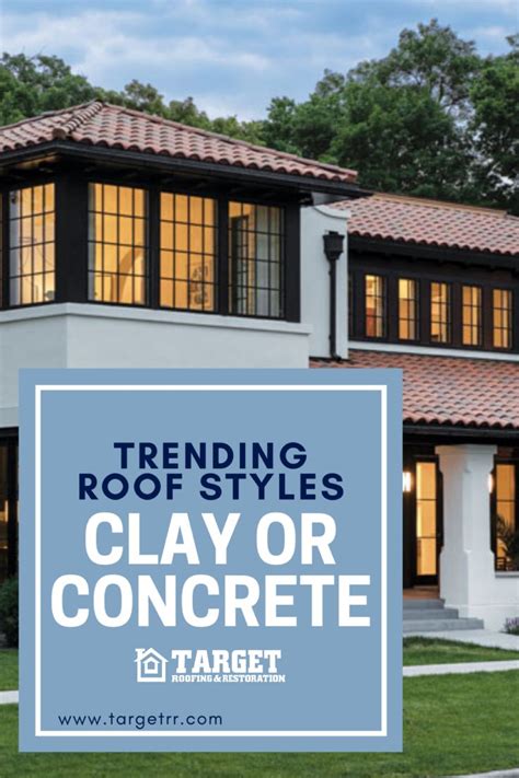 a large house with the words trending roof styles clay or concrete ...