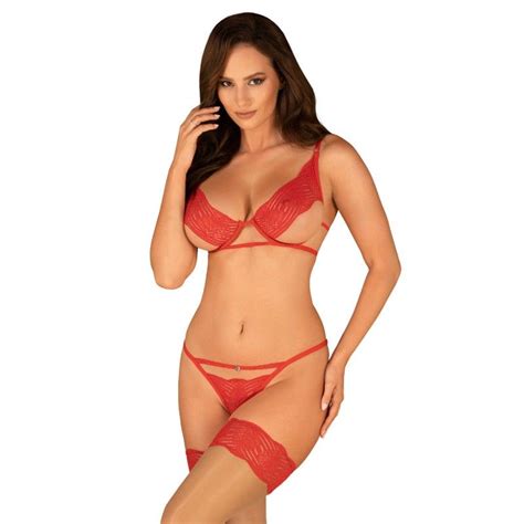 Ensemble De Lingerie Coquine Pi Ces En Dentelle Rouge