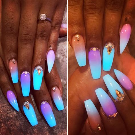 Lavender And Aqua Glow In The Dark Nails Nail Art Designs Dark Nails