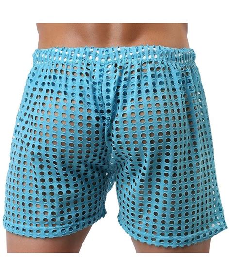 Us Mens Hollow Openwork Drawstring Lounge Underwear Boxer Shorts Sky