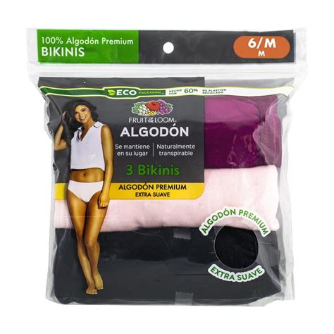 Bikini Fruit Of The Loom para Mujer de Algodón 3 Piezas Multicolor Talla 6 Walmart