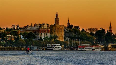 View Of Golden Tower Torre Del Oro Of Seville Andalusia Spain Over