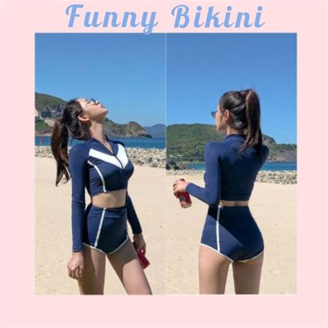 Bikini đồ bơi 2 mảnh dài tay cạp cao có khóa kéo thể thao năng động Shopee Việt Nam