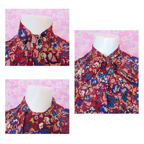 Vintage S Pussy Bow Blouse Floral Shirt Secretary Blouse Ditsy Floral Boho Blouse