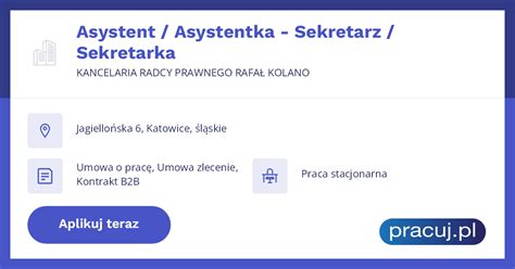 Oferta Pracy Asystent Asystentka Sekretarz Sekretarka Kancelaria