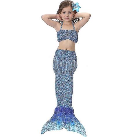 Barn Flickor Mermaid Tail Bikini Set Badkl Der Baddr Kt Simdr Kt Y Dark Blue Years Fyndiq