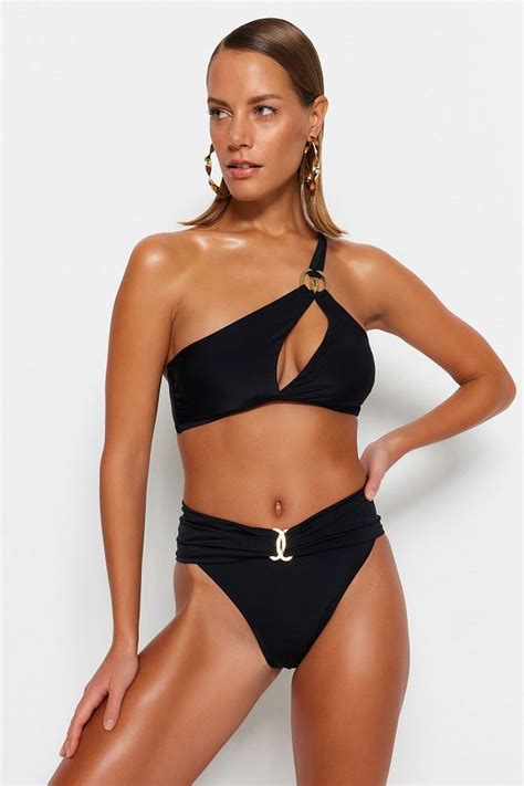Trendyol Collection X Moeva Black Accessory Detailed Bikini Bottom Tbess Ba Trendyol